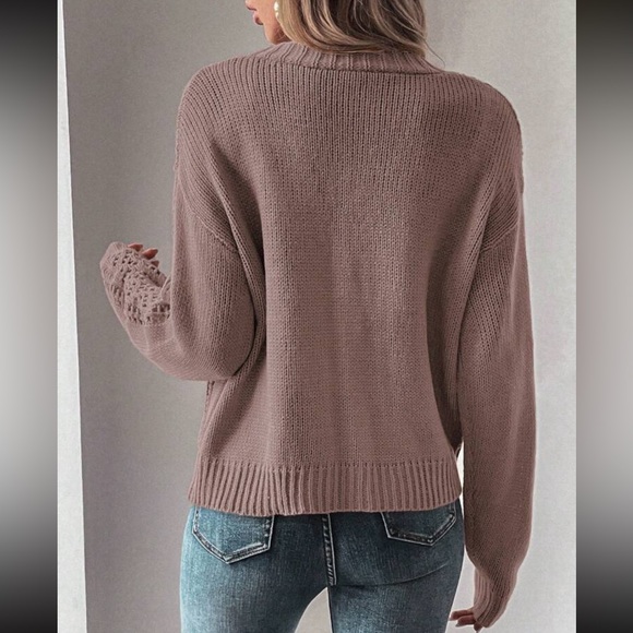 Cozy Mauve V neck button down Oversized knit cardigan - Picture 3 of 12